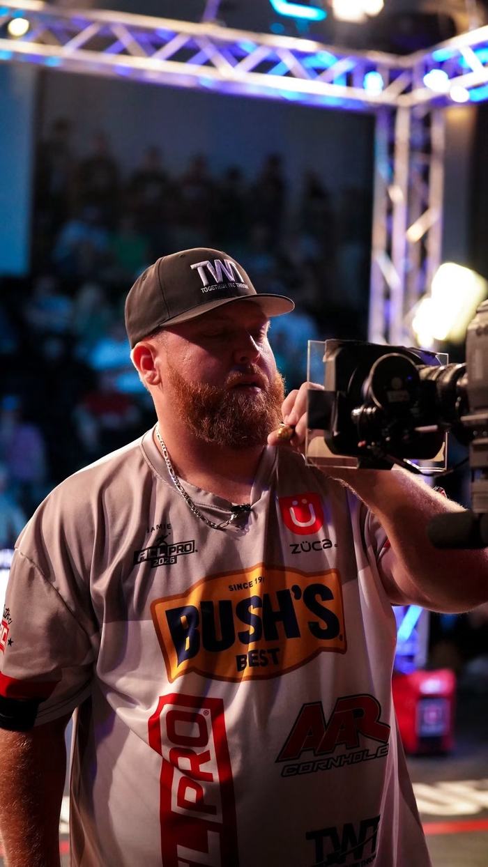 Jamie Graham on set with a broadcast TV camera